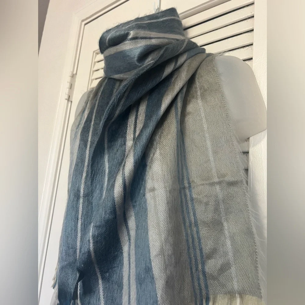 NEW Shupaca Argillite Alpaca Scarf Blue Gray Striped – 11”x78”